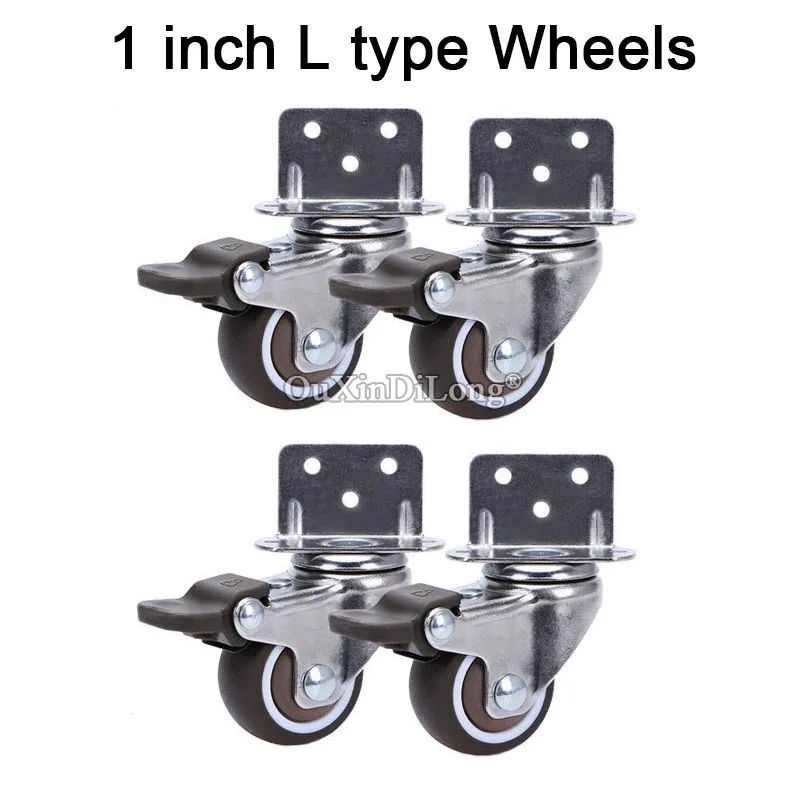

4PCS Mini 1" Mute L Type Side Mounted Wheels/Casters Loading 10kg Swivel Rollers Wheels For Crib Flower stand Wooden Table GF254