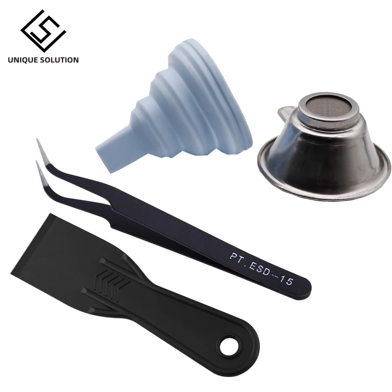 3D Printer parts Silicon Funnel Metal UV Resin Filter Cup tweezers SLA Resin Special tool shovel