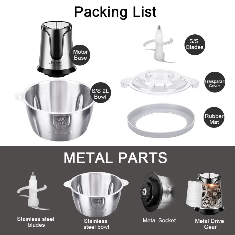 Factory price 500W 2 Speed Stainless steel 2L Capacity Electric Chopper Meat Grinder Mincer Food Processor Slicer-4