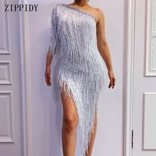 Новинка, сексуальное Белое платье с кисточками на одно плечо, для вечеринки, стразы, бахрома, платье для латинских танцев, день рождения, празднование, белое платье