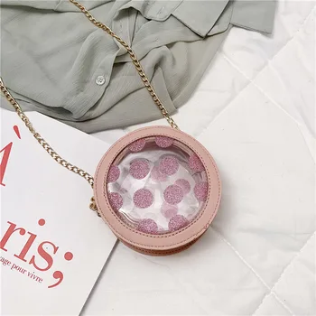 

PU leather polka dot round children school bags kids small phone pouches cross-body messenger money bags for baby girls