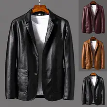 

Suit Coat Faux Leather Turn-down Collar Cardigan Solid Color Men Formal Jacket for Meeting Jackets