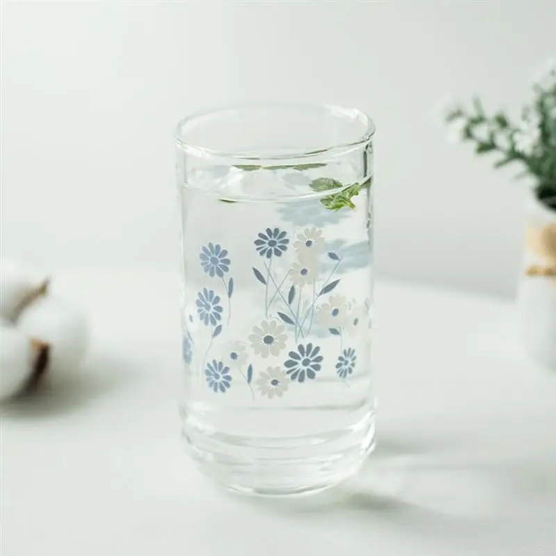 1Pc Glass Cup Coffee Water Milk Mug Flower Pattern Office Teacup Home |