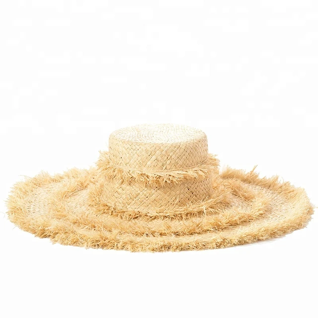 RH New Handmade Natural Grass Hat Flat Top Wide Brim Sun Beach