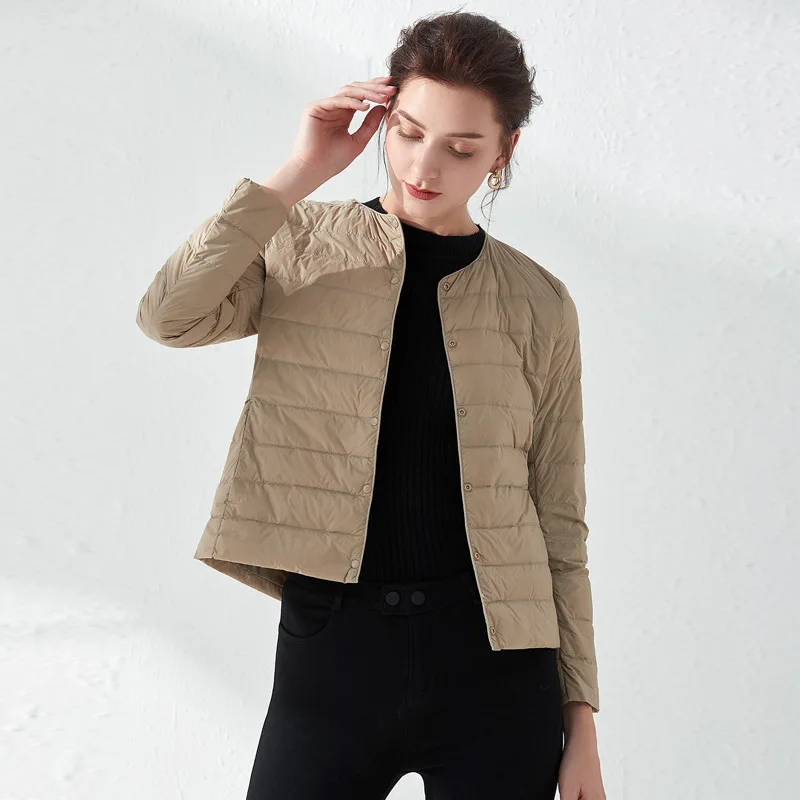 Khaki Schinteon женский ультра легкий пуховик 90% белый утиный пух тонкий слой тонкая внутренняя Нижняя короткая одежда осень новое поступление - Цвет: Khaki