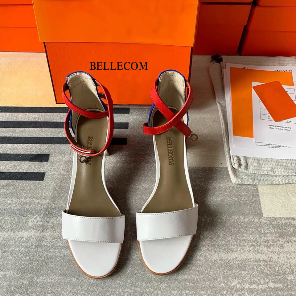 

BELLECOM Fall 2019 New Ladies'Button Sandals, Leather Fashion Open Toe Shoes