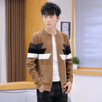 

2020 Men's Autumn New Casual Striped Stand-Collar Sweater Youth Zipper Cardigan Sweater