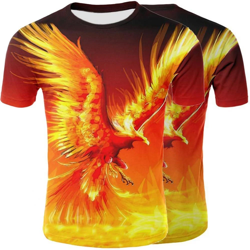 Fashion Unisex T Shirt 2021 Summer 3D Fire Phoenix Print Short Sleeves O  Neck T Shirt New Casual Oversized trendy Tee hakuna|T-Shirts| - AliExpress