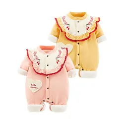 Grenouillère matelassée pour bébé, vêtements d'hiver mignons à motifs brodés de cerises pour garder au chaud 