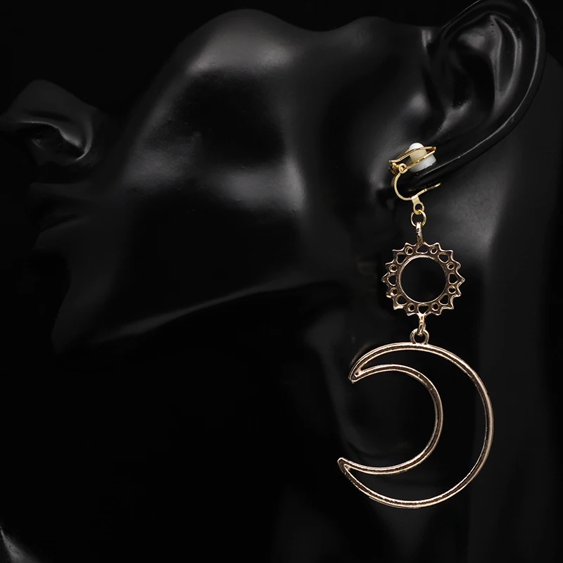 Ear Clip Earrings Stars Moon Sun No Hole Geometric Metal Hollow Line Clip Earrings non pierced Gift CE369