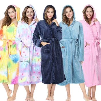 

Women Robes Winter Warm Coral Fleece Nightdress Sleepwear Female Pajamas Home Clothes Floral Dressing Gown Kimono Hotel Bathrobe