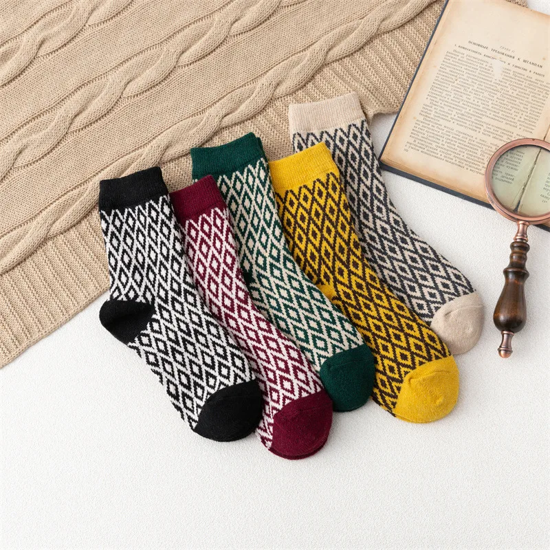 

Носки женские плотные шерстяные в винтажном стиле, 5 пар, осень 2022