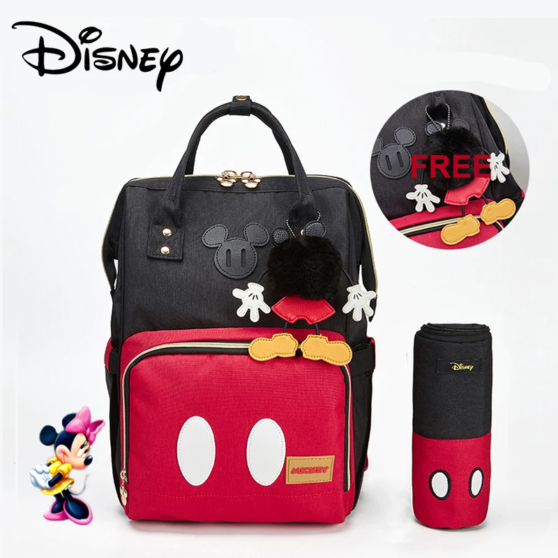  Disney Minnie Mickey Classic Red Diaper Bags 2PCS/SET Mummy Maternity Backpack Nappy Bag Large Capa