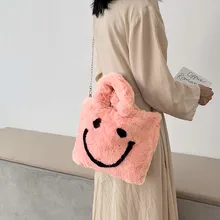 Женская сумка, милые женские сумочки с принтом смайлика, осенне-зимняя плюшевая сумка на плечо, сумка-мессенджер Bolso Mujer#925
