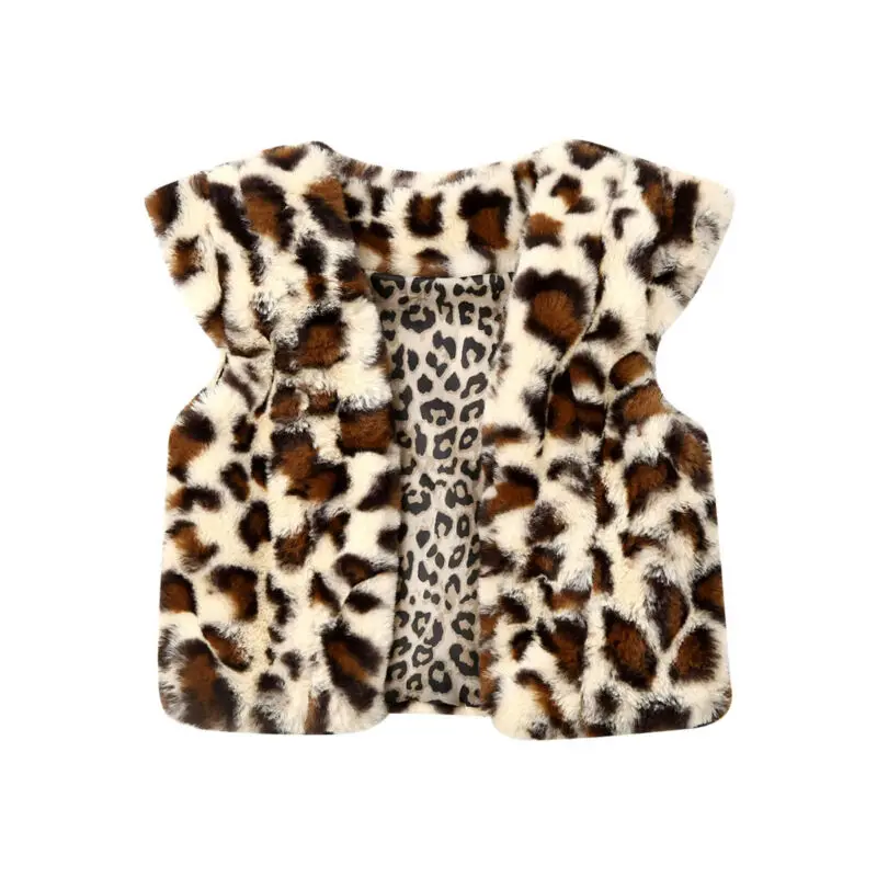 Модный Леопардовый жилет, милый детский теплый жилет с пушистым леопардовым принтом для маленьких девочек, куртка, меховой жилет