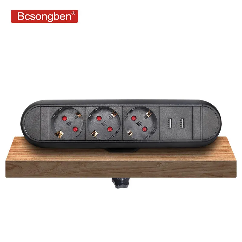 

Bcsongben EU Plug 3 power Kitchen Table Electrical Socket Desktop Sockets Power 2 charge USB Aluminum Shelf