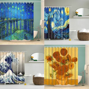 

Painting Shower Curtain 3D Print Bathroom Waterproof Polyester Bath Curtain Octopus Washable Bath Decor Curtains With 12 Hooks
