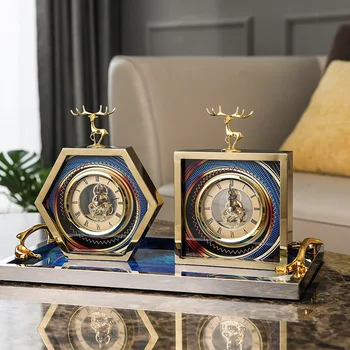 

Golden Deer Alloy Creative Home Bedside Table Clock Decorations Model Room TV Cabinet