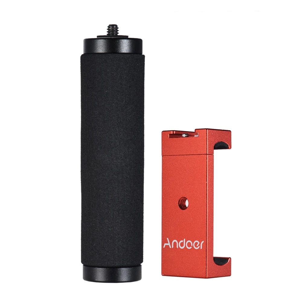 Andoer Phone Tripod Mount Adapter and Handle Smartphone Bracket Holder Clip with Cold Shoe for iPhone X 8 7 6s 6 5 plus