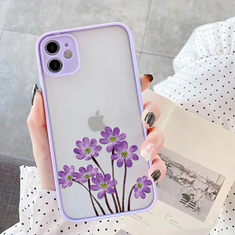 Vibrant Purple Flower Shockproof Phone Case with Mint Blue Accents