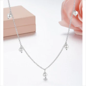 

TTFF High Quality 100% 925 Sterling Silver 1:1 Authentic Brand New Charm Necklace Pearl Temperament Clavicle Chain Suitable Gift