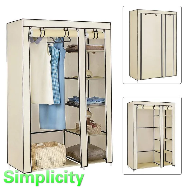 

Simple Closet Wardrobe Clothes Storage Organizer Shelf With Rack Shoebox Cloth Cabinet 7 Grids Simplicity Bedroom Wardrobes HWC
