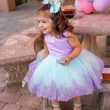 Платья для детей, малышей, девочек кружевное, из тюля, с бантом, платье для торжеств, торжественное платье
