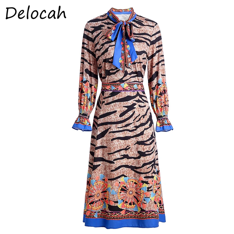 

Delocah Spring Summer Women Set Runway Fashion Designer Flare Sleeve Simple Bow Blouses+Printed Skirt Two Pieces Sets Lady Suits