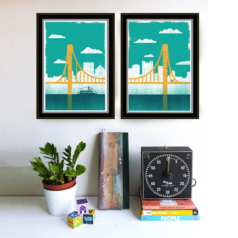 Pittsburgh-Art-City-Posters-and-Prints-Bicycle-Minimalist-Art-Canvas-Painting-Bridge-Picture-Print-Modern-Home (4)