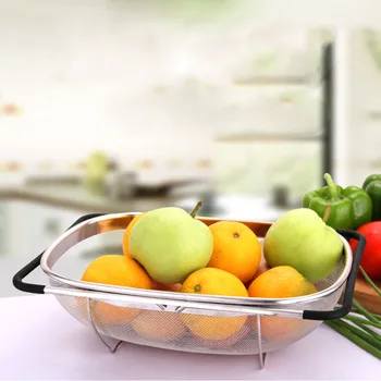 

Stainless Steel Drain Basket Folding Drain Basket Household Retractable Fruit and Vegetable Water Filter Basket Kitchen Washing