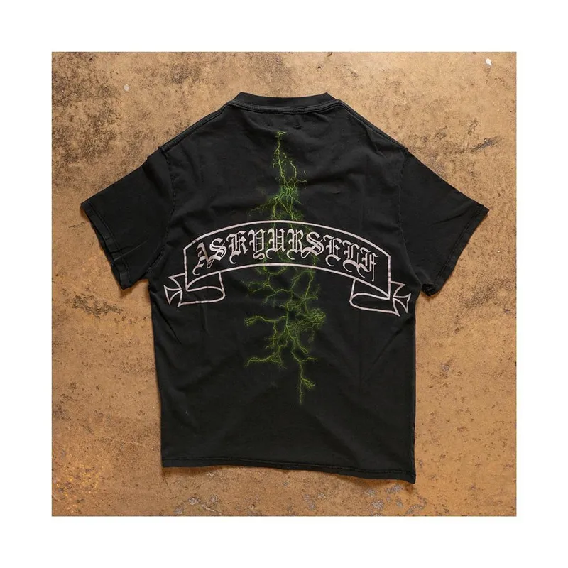 

Askyurself Casual Letter Dyeing T Shirt Men Women Round-neck Loose T-shirt