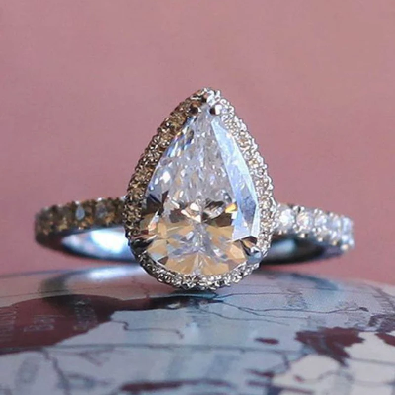 Vintage Style Pear Shape Engagement Ring Silve Color Promise Wedding Ring Trends Fancy Cubic Zirconia Jewelry Birthday Gift silver ring,wedding rings,finger rings,womens ring,jewelry rings,ring jewelry,cubic zircon ring