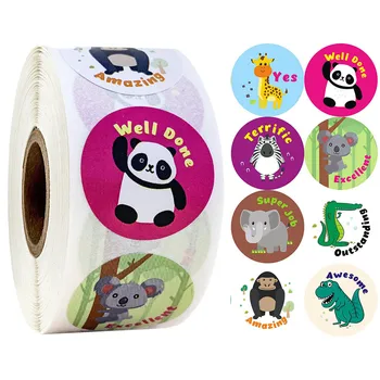 500 Pcs Reward Stickers Motivational Stickers Roll for Kids for School Reward Students Teachers Cute Animals Stickers Labels 12