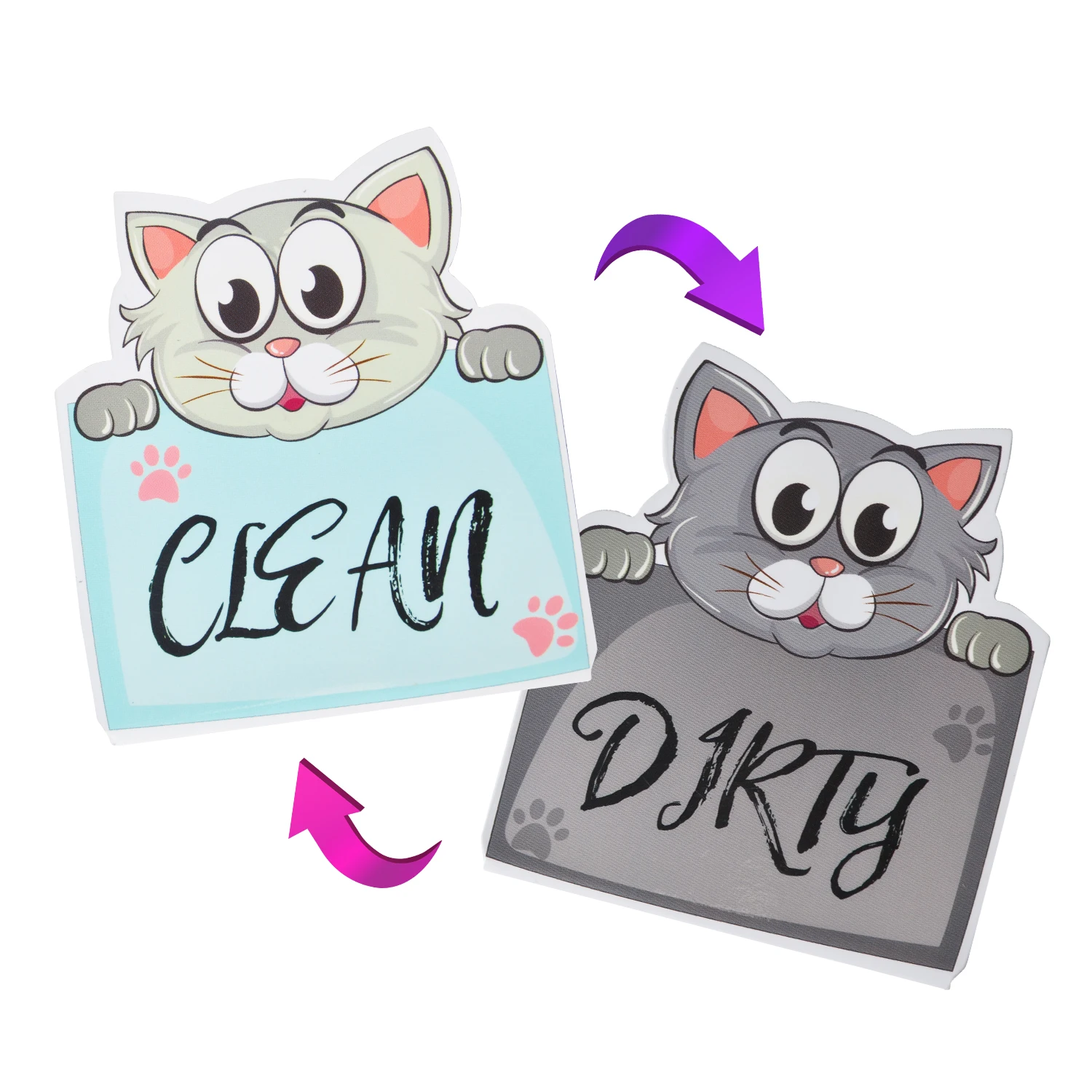 9*8cm Cute cat dog double sided soft magnet "CLEAN DIRTY" sign magnetic sticker for refrigerator dishwasher washing machine