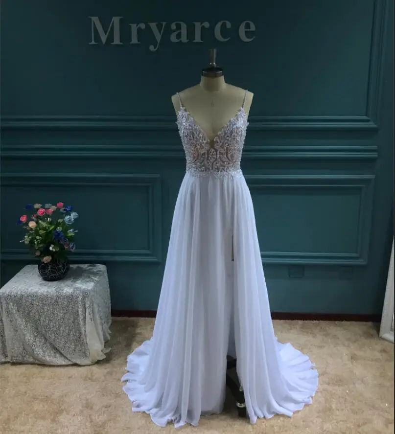 reception dress for bride Mryarce Exclusive lace Beading Flowing Chiffon Side Split Wedding Dress Open Back Bridal Gowns bridal dresses Wedding Dresses