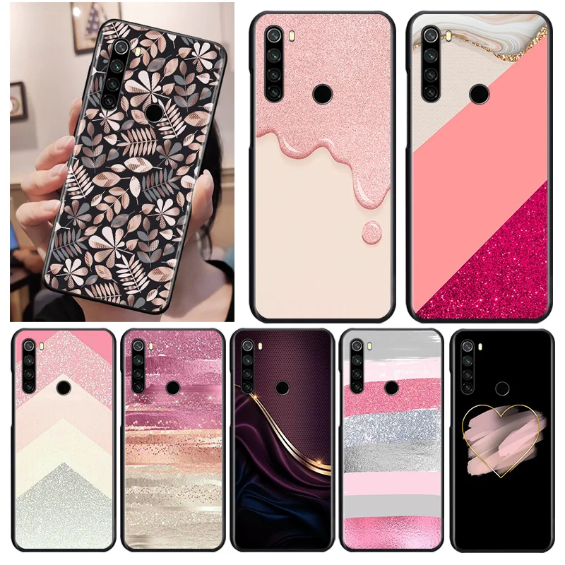 

Rose Gold Pink Glitter Black Cover For Xiaomi Redmi Note 9 9S 8T 8 7 6 5A 5 4X 4 Pro Max Soft Phone Case