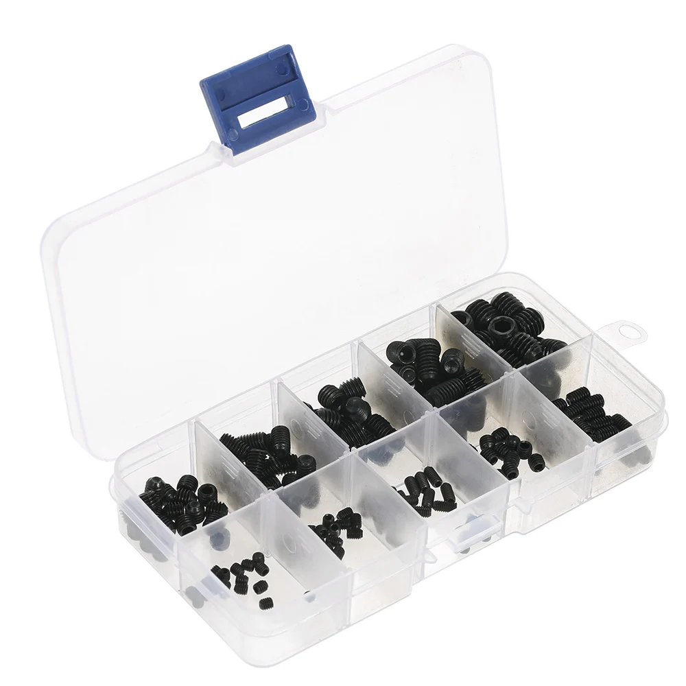 

200pcs Black Allen Head Socket Screws Internal Hex Set Grub Screw Assortment Cup Point Screws Kit for Home Use