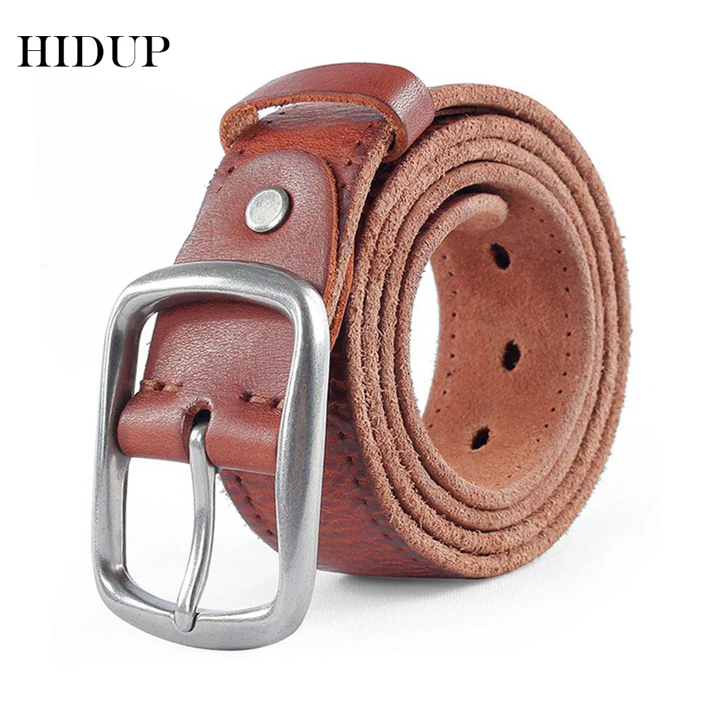 HIDUP 2022 Designer Top Quality 100% Solid Cow Genuine Leather Belt Pin Buckle Metal Pure Cowhide Belts Retro Style Jeans NWJ308