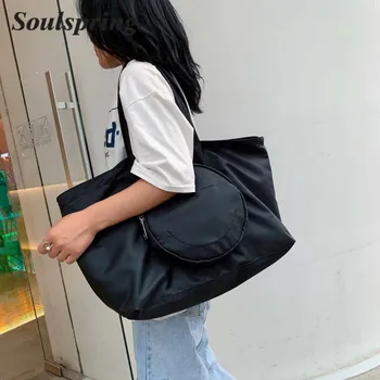 

2019 Autumn And Winter New Nylon Shoulder Bag Fashion Large Capacity Travel Waterproof Sports Korean Soft Solid Color Handbag