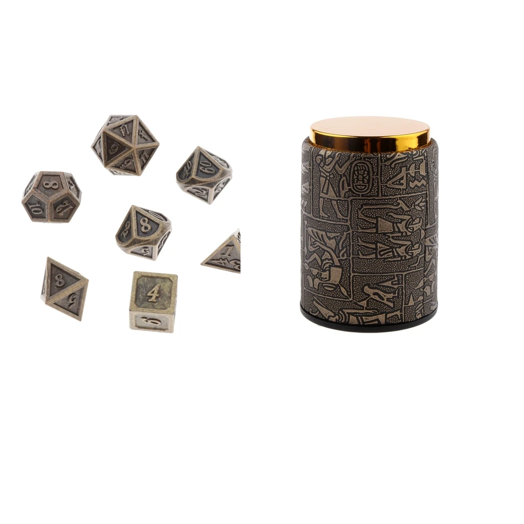 7 Pieces DND Dice Set with Dice Cup - Metal Polyhedral Dungeons and Dragons Dice Sets for RPG Gaming (14mm)