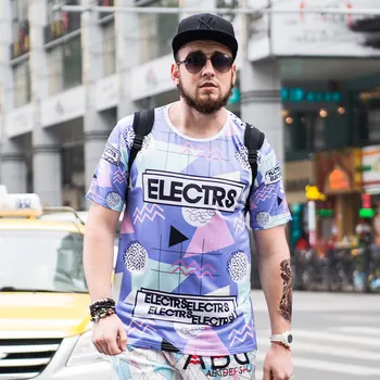 

GONTHWID Summer new large size t-shirt men's creative loose thin section plus fertilizer to increase short sleeves