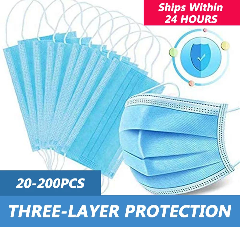 

20~200 Three Layer Disposable Earhook Masks Dust Mouth Face Mask Mascarilla Facial Mask Anti Drop Ship Protection Respirator
