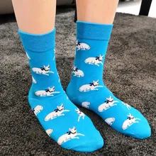 Синий лежа с бультерьером толстве длинные носки из хлопка женские Носки Веселая собака подарок для мамы идея 10/50 пар,, европейские размеры 35-40, европейские размеры 38–43