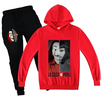 

Autumn House of Paper Money Heist La Casa De Papel Boys Hoodied Suits Girls Hooded Sweatshirt Pant 2 Piece Sets Children Clothes