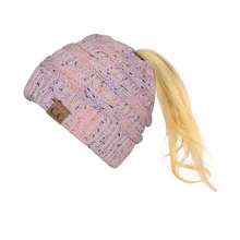 Женские вязаные шерстяные шапки для девочек, вязаные крючком шапки с дырками, теплые зимние шапки с манжетами, теплые шапки Skully