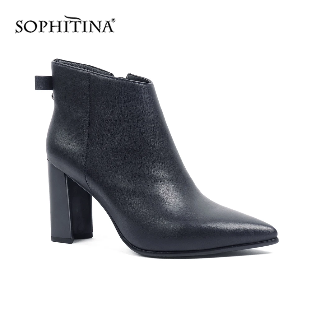 SOPHITINA/модные ботинки с бантиком-бабочкой; Высококачественная женская обувь из овечьей кожи на квадратном каблуке с острым носком; ботильоны; SC573