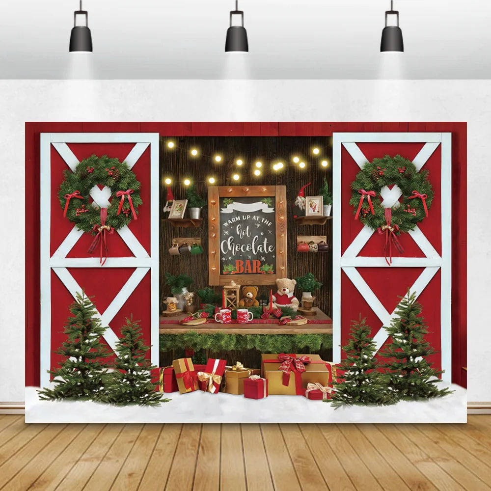 

Фон для семейной фотосъемки с изображением рождественского магазина подарков венка детей зимних снежных пейзажей фотостудии