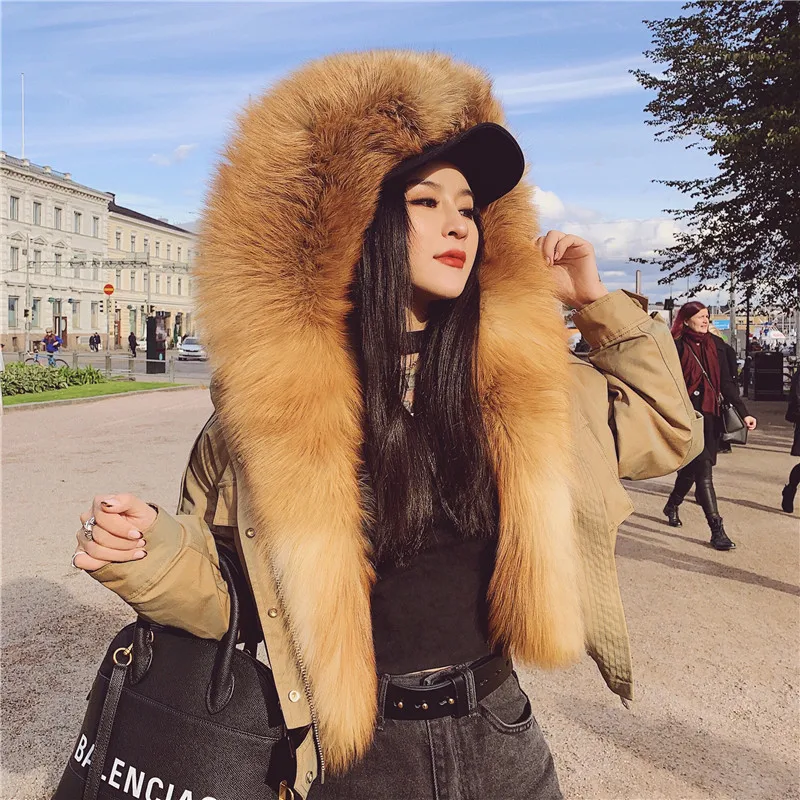 

Aorice-Real Fox Fur Shoat для женщин, женская подкладка из овечьего меха, зимняя меховая парка, CT951