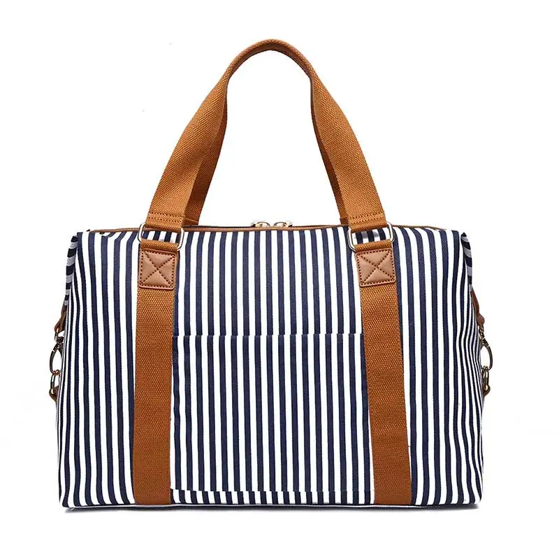 blue stripes MARKROYAL Новое поступление холщовые синие полосатые Большие вместительные дорожные сумки для женщин багажные сумки повседневные дорожные сумки - Color: blue stripes