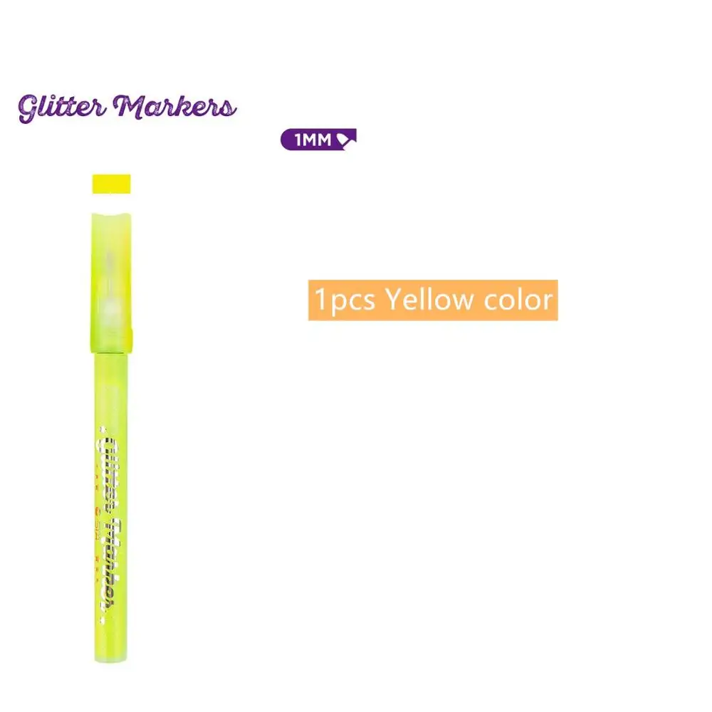 12 красивых блестящих цветных маркеров 1 мм на водной основе, устойчивые к УФ-излучению Пигментные чернила, ручки для рисования буквами, альбом для рисования, искусство A6848 - Цвет: 1pcs Yellow